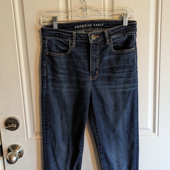 American Eagle Super Hi-Rise Jegging Size 8 Long Dark Wash Super Stretch - Picture 3 of 9